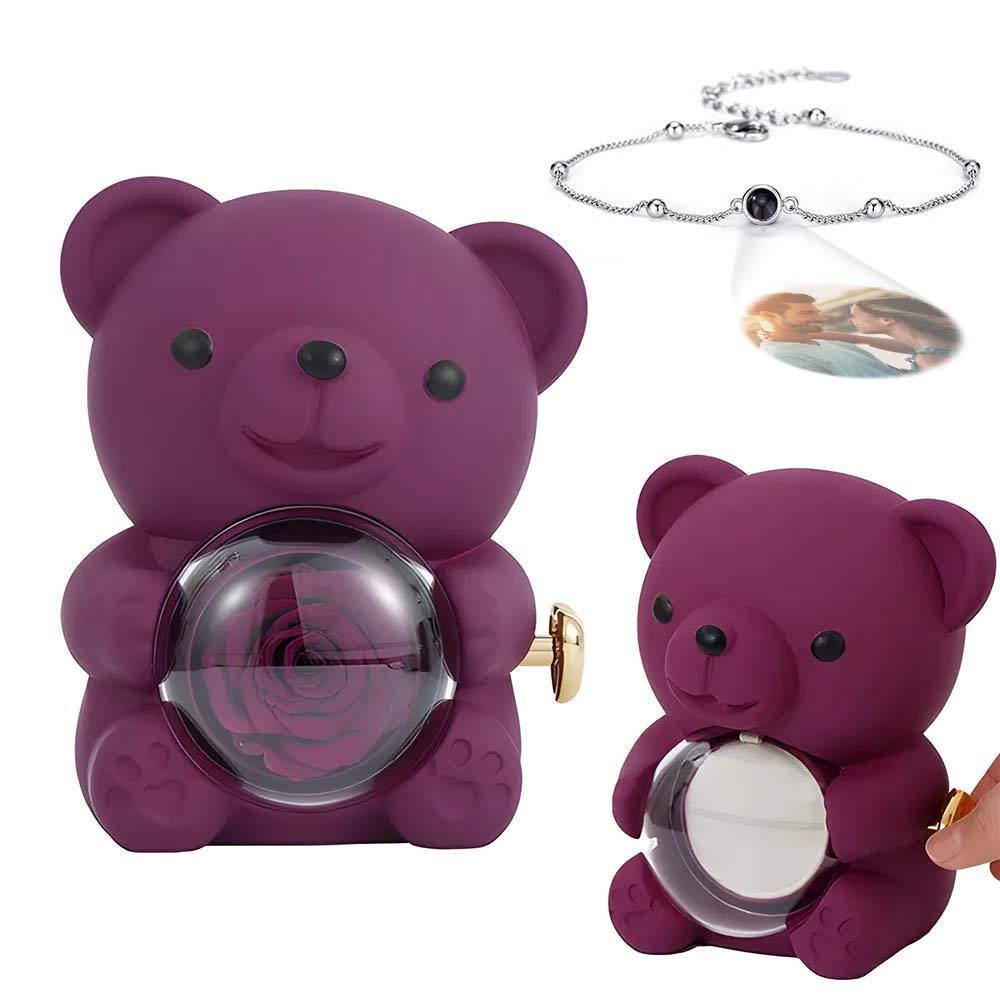 Custom Projection Picture Bracelet with Real Rose Bear Gift box Rose Shaped Necklace Gift Box Jewellery Gift Box - soufeelmy