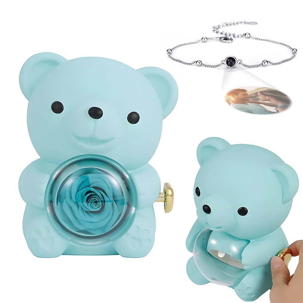 Custom Projection Picture Bracelet with Real Rose Bear Gift box Rose Shaped Necklace Gift Box Jewellery Gift Box - soufeelmy