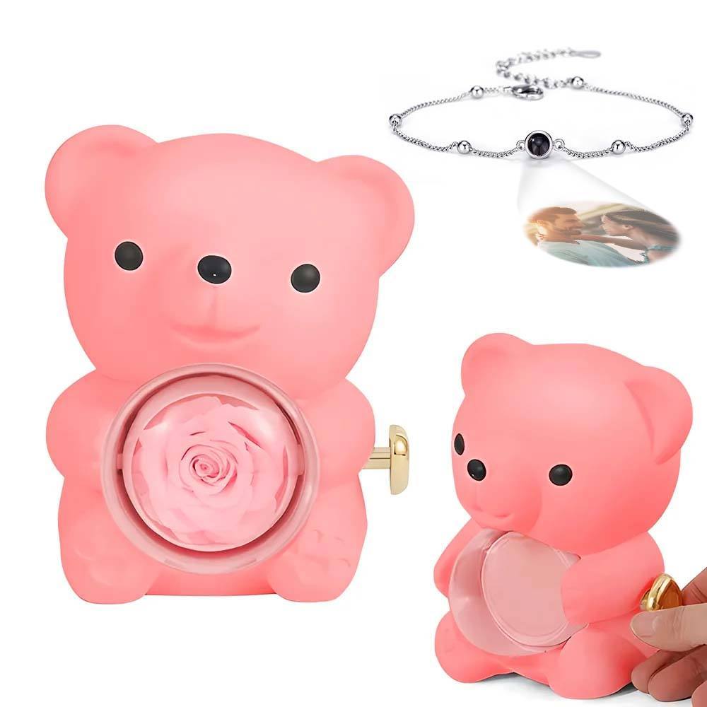 Custom Projection Picture Bracelet with Real Rose Bear Gift box Rose Shaped Necklace Gift Box Jewellery Gift Box - soufeelmy
