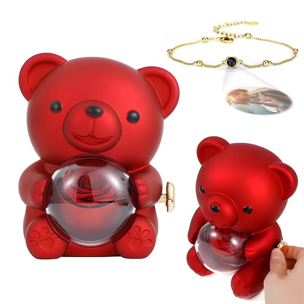 Custom Projection Picture Bracelet with Real Rose Bear Gift box Rose Shaped Necklace Gift Box Jewellery Gift Box - soufeelmy
