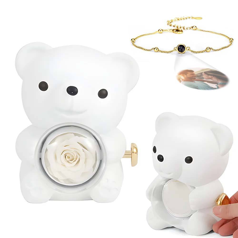 Custom Projection Picture Bracelet with Real Rose Bear Gift box Rose Shaped Necklace Gift Box Jewellery Gift Box - soufeelmy