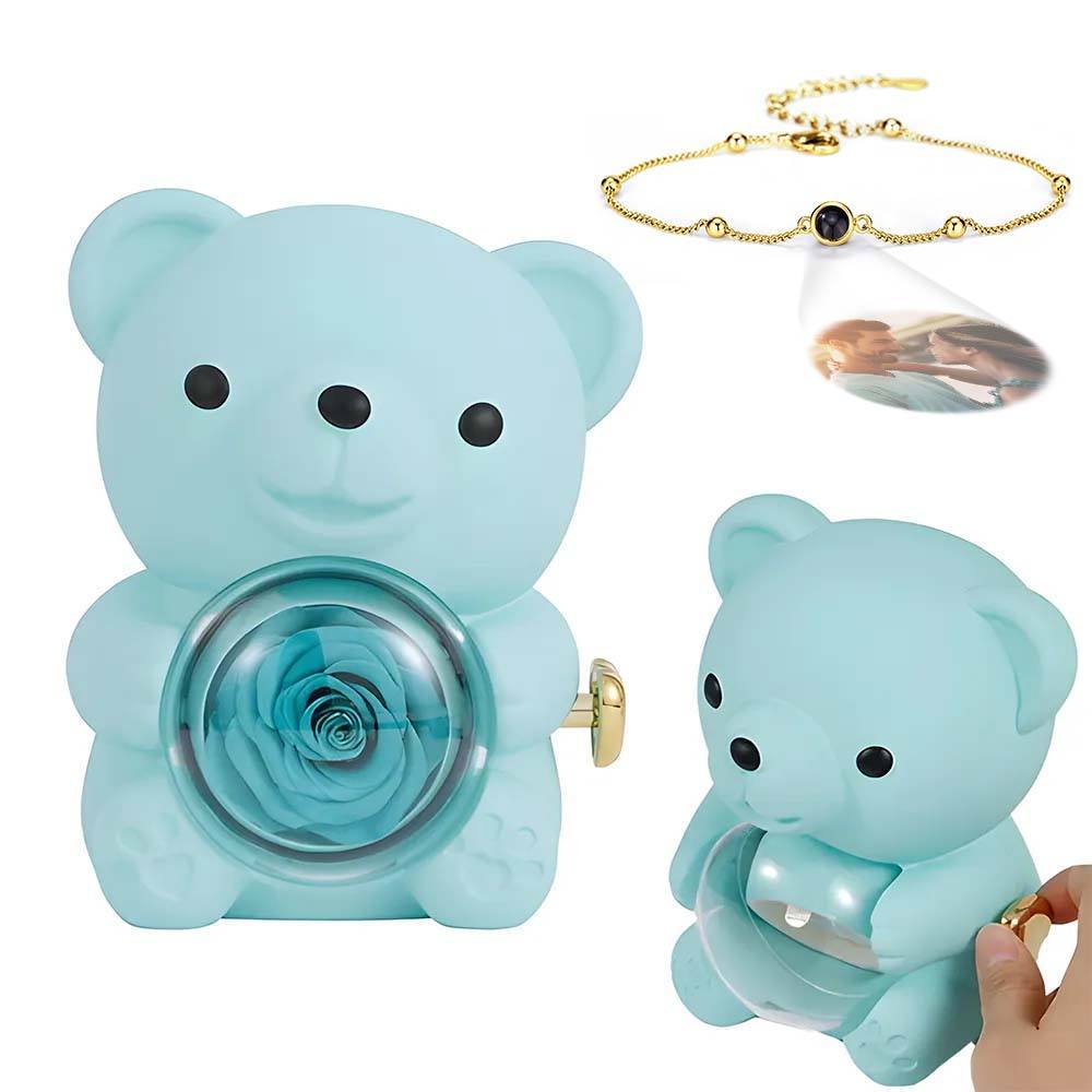 Custom Projection Picture Bracelet with Real Rose Bear Gift box Rose Shaped Necklace Gift Box Jewellery Gift Box - soufeelmy
