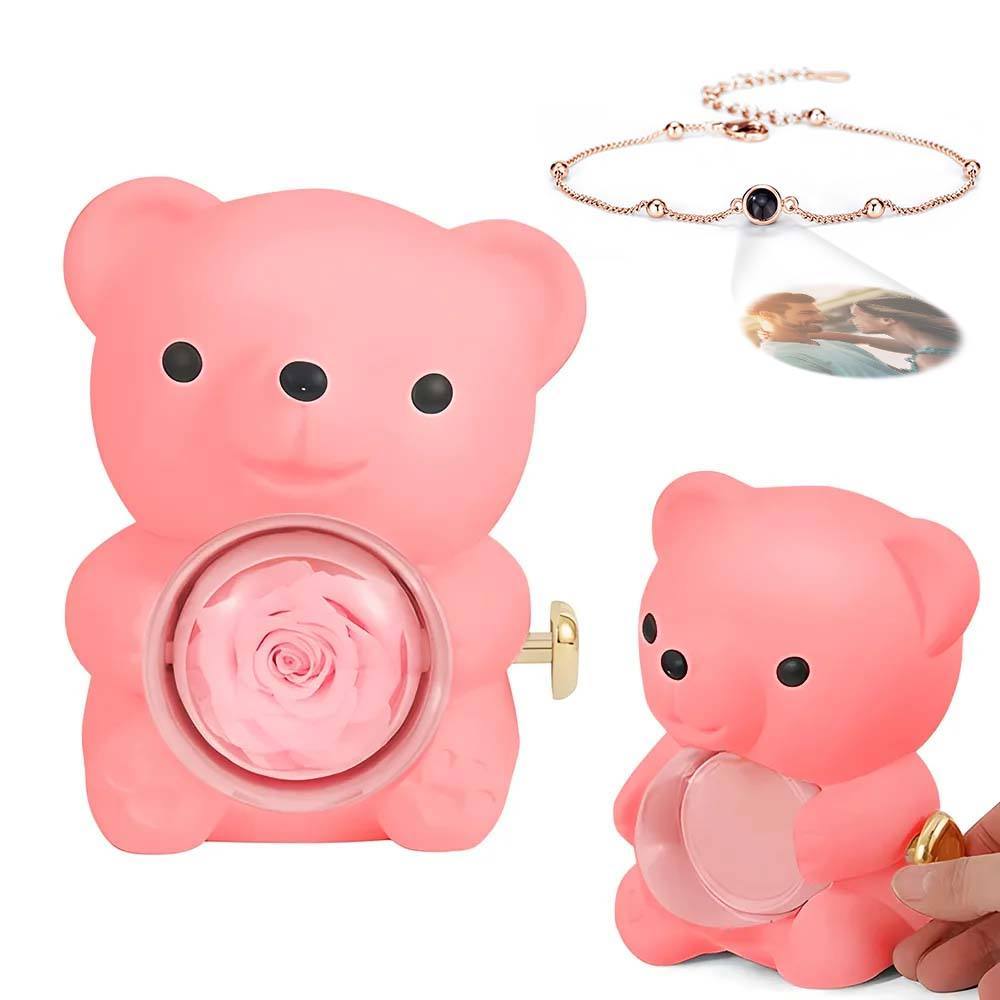 Custom Projection Picture Bracelet with Real Rose Bear Gift box Rose Shaped Necklace Gift Box Jewellery Gift Box - soufeelmy