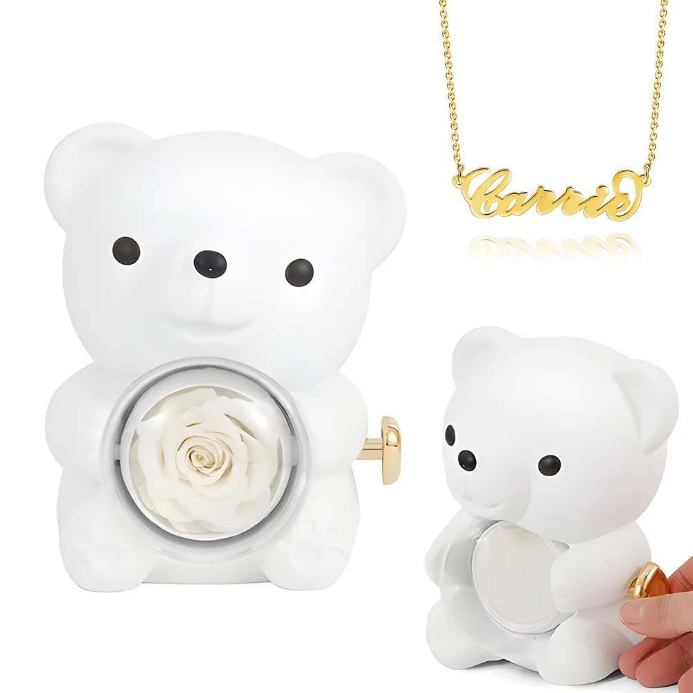 Custom Name Necklace with Real Rose Bear Gift box Rose Shaped Necklace Gift Box Jewellery Gift Box - soufeelmy