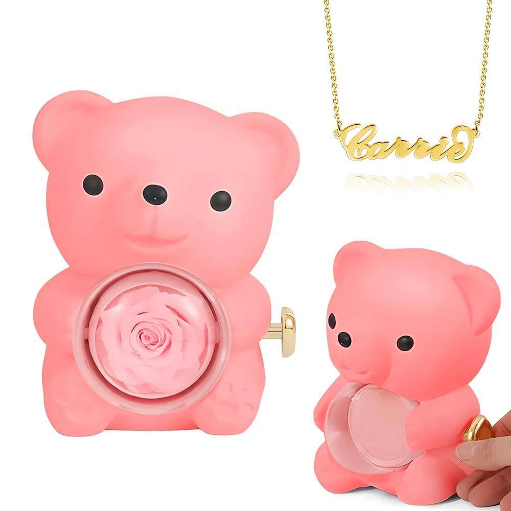 Custom Name Necklace with Real Rose Bear Gift box Rose Shaped Necklace Gift Box Jewellery Gift Box - soufeelmy