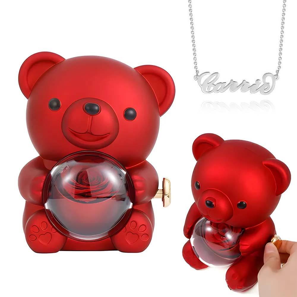 Custom Name Necklace with Real Rose Bear Gift box Rose Shaped Necklace Gift Box Jewellery Gift Box - soufeelmy