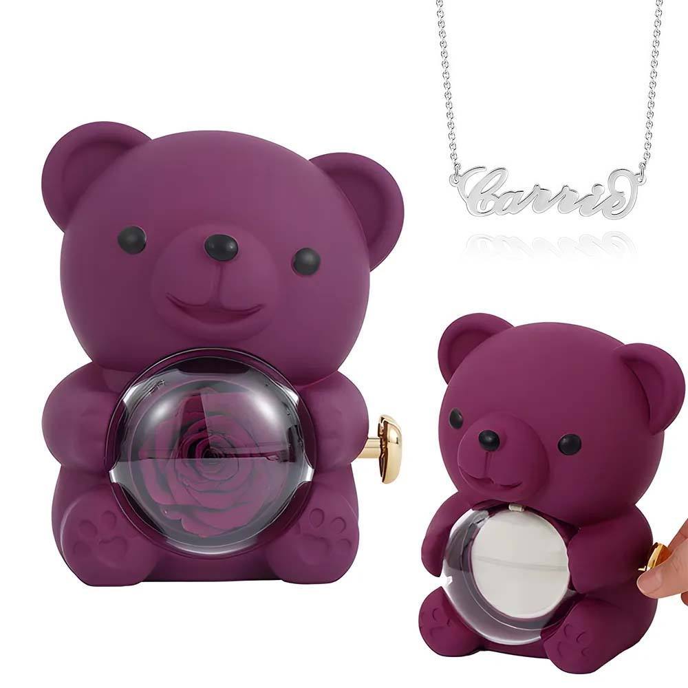 Custom Name Necklace with Real Rose Bear Gift box Rose Shaped Necklace Gift Box Jewellery Gift Box - soufeelmy
