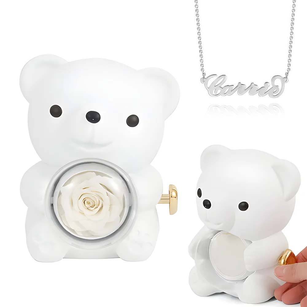 Custom Name Necklace with Real Rose Bear Gift box Rose Shaped Necklace Gift Box Jewellery Gift Box - soufeelmy