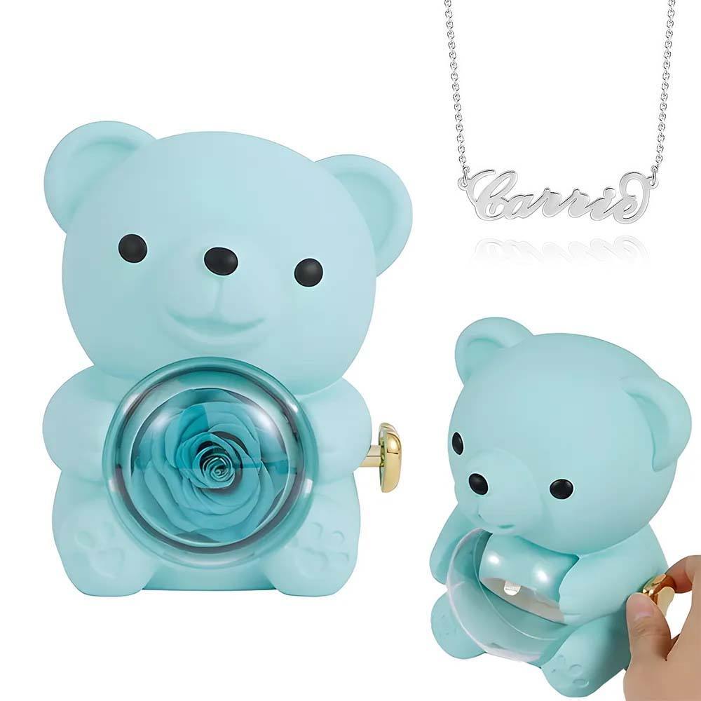 Custom Name Necklace with Real Rose Bear Gift box Rose Shaped Necklace Gift Box Jewellery Gift Box - soufeelmy