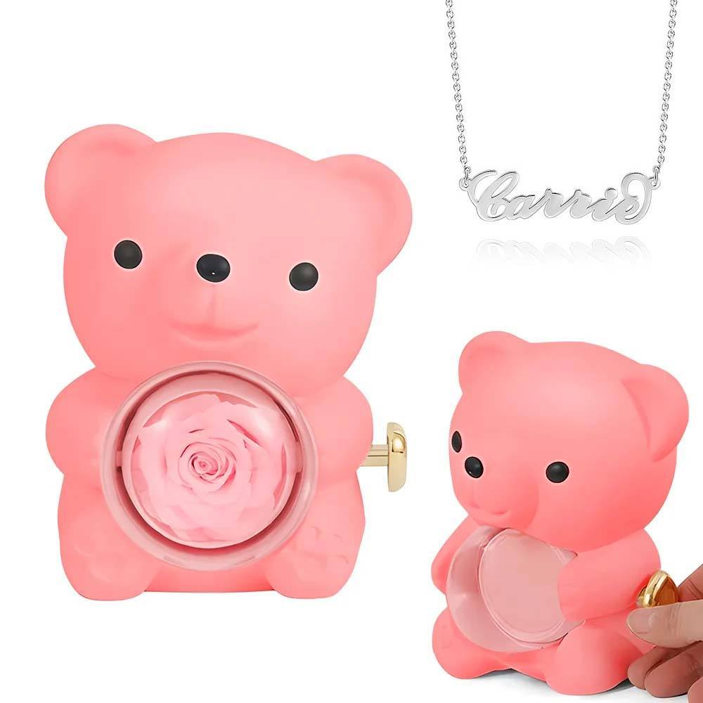 Custom Name Necklace with Real Rose Bear Gift box Rose Shaped Necklace Gift Box Jewellery Gift Box - soufeelmy