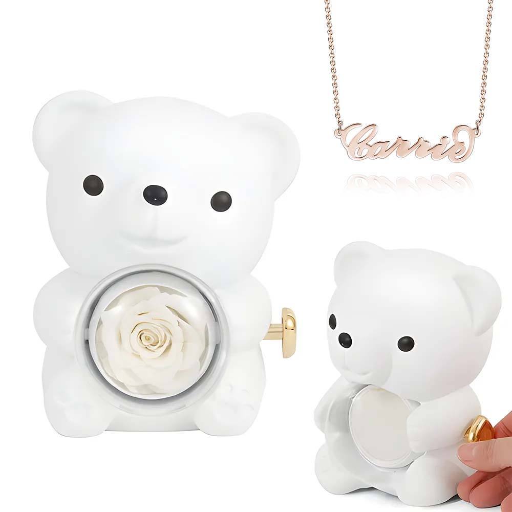 Custom Name Necklace with Real Rose Bear Gift box Rose Shaped Necklace Gift Box Jewellery Gift Box - soufeelmy