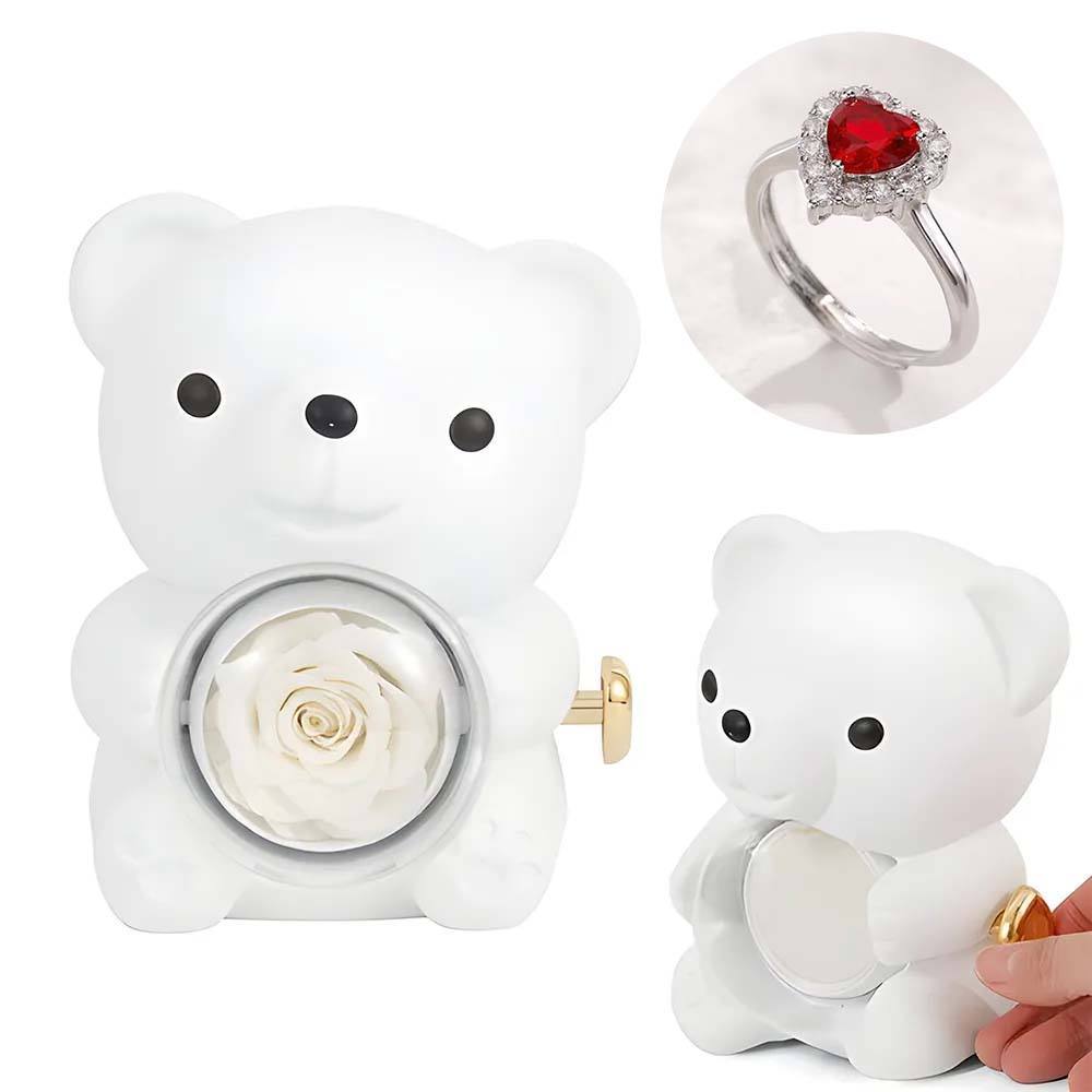 Adjustable Love Ring Couple Ring with Rose Bear Giftbox for Her - soufeelmy