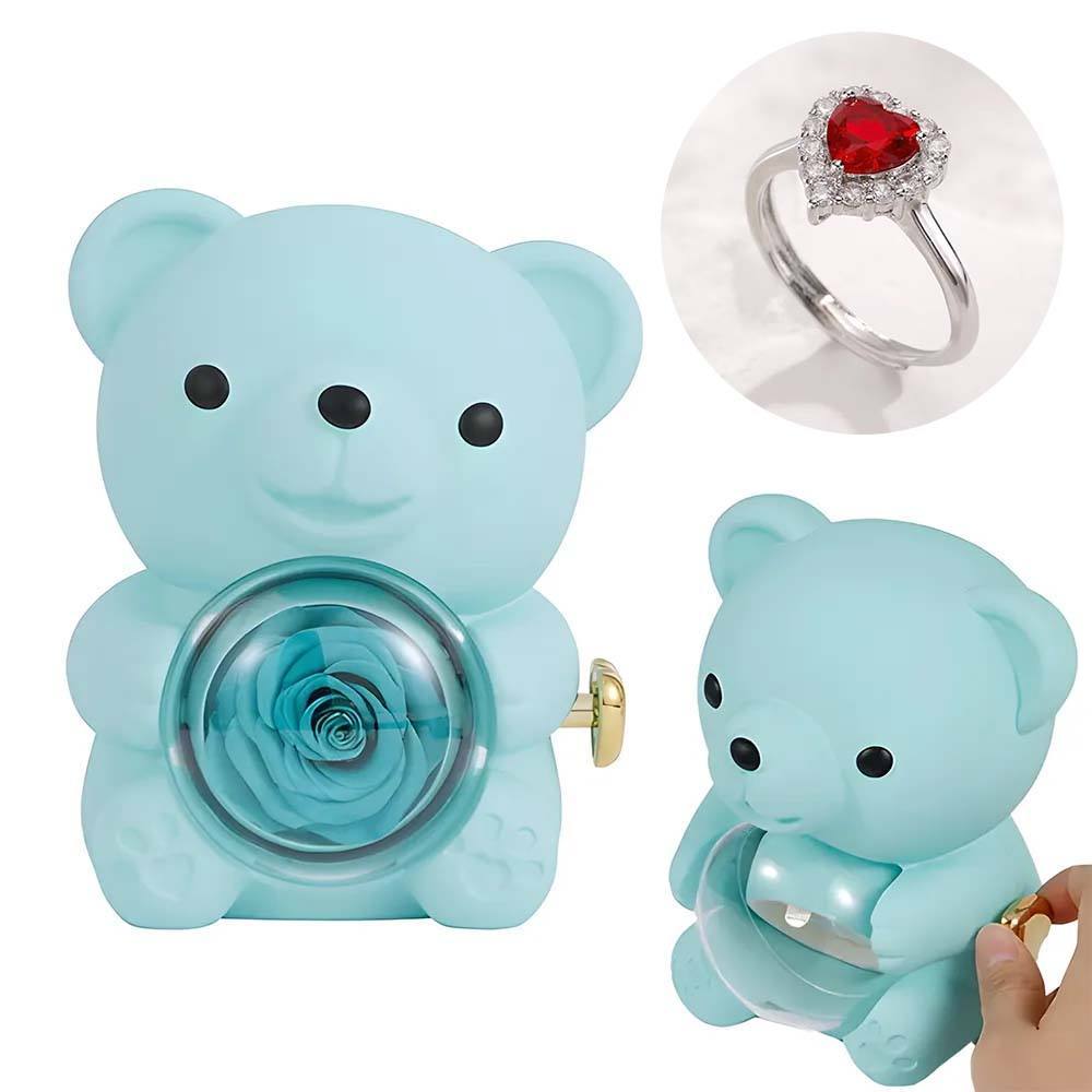 Adjustable Love Ring Couple Ring with Rose Bear Giftbox for Her - soufeelmy