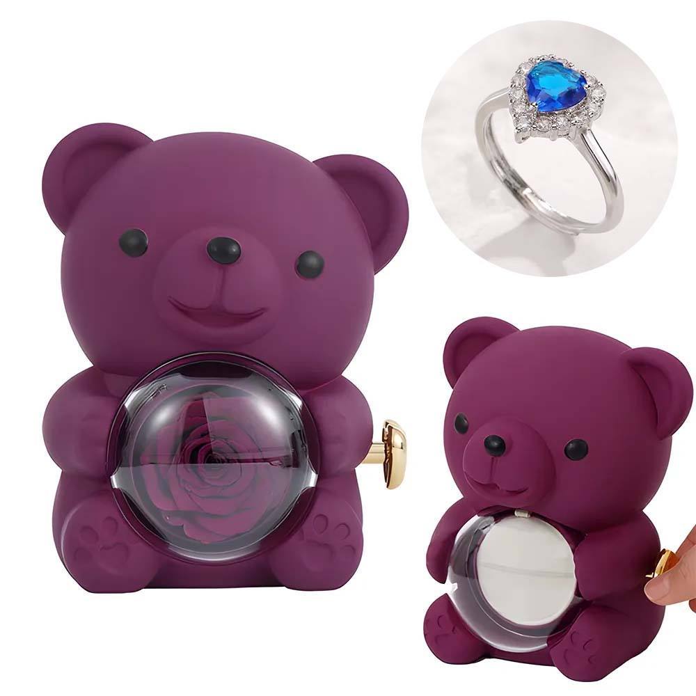 Adjustable Love Ring Couple Ring with Rose Bear Giftbox for Her - soufeelmy