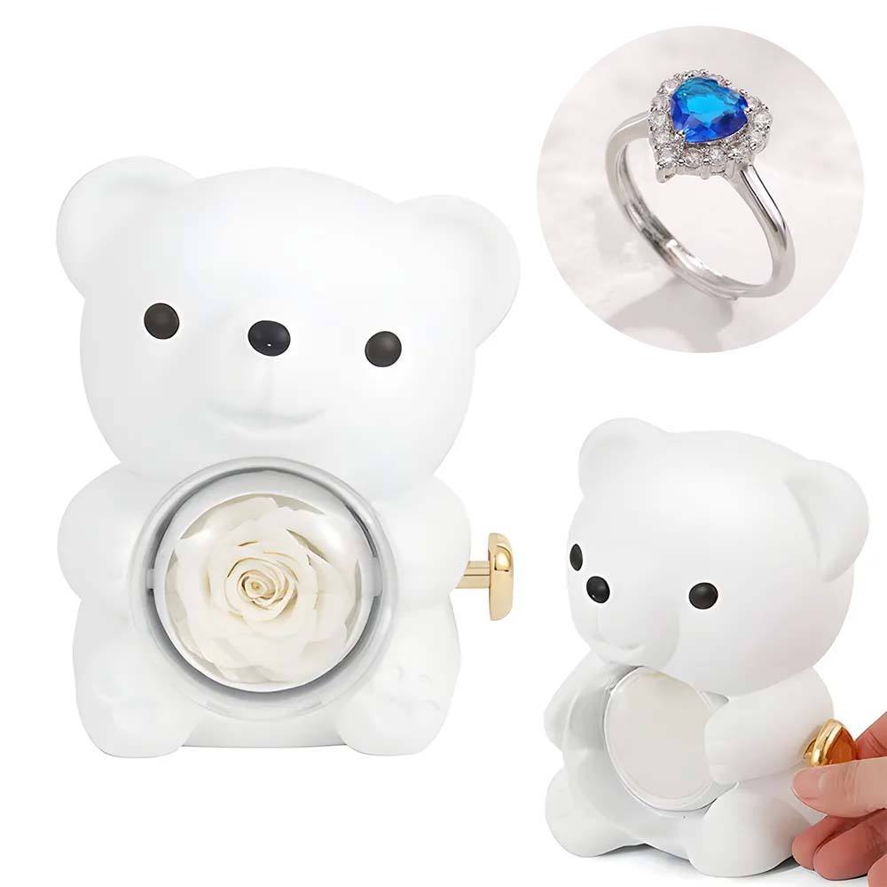 Adjustable Love Ring Couple Ring with Rose Bear Giftbox for Her - soufeelmy