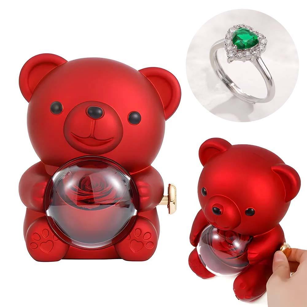 Adjustable Love Ring Couple Ring with Rose Bear Giftbox for Her - soufeelmy