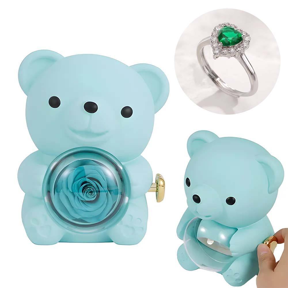 Adjustable Love Ring Couple Ring with Rose Bear Giftbox for Her - soufeelmy
