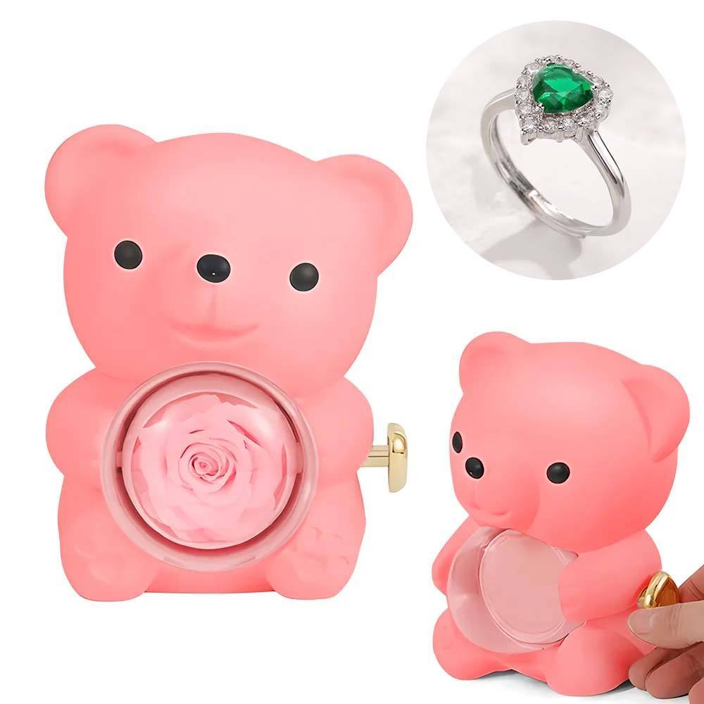 Adjustable Love Ring Couple Ring with Rose Bear Giftbox for Her - soufeelmy