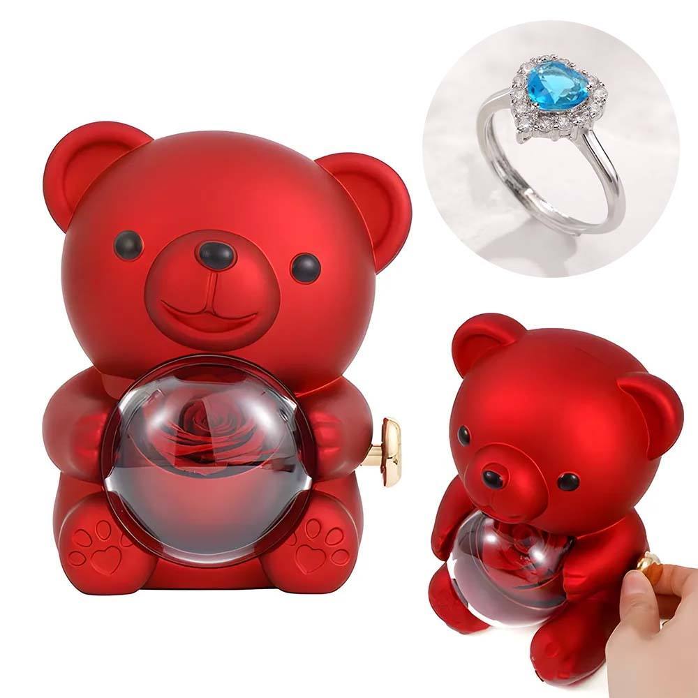 Adjustable Love Ring Couple Ring with Rose Bear Giftbox for Her - soufeelmy