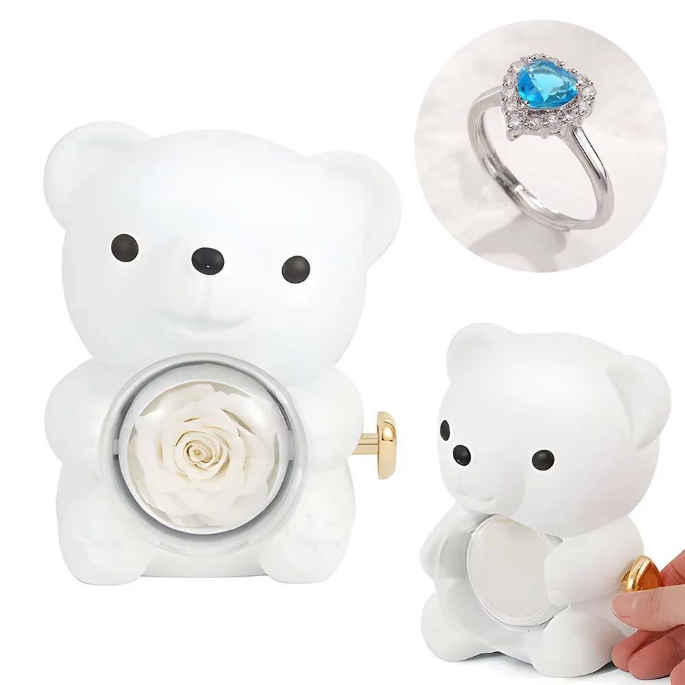 Adjustable Love Ring Couple Ring with Rose Bear Giftbox for Her - soufeelmy
