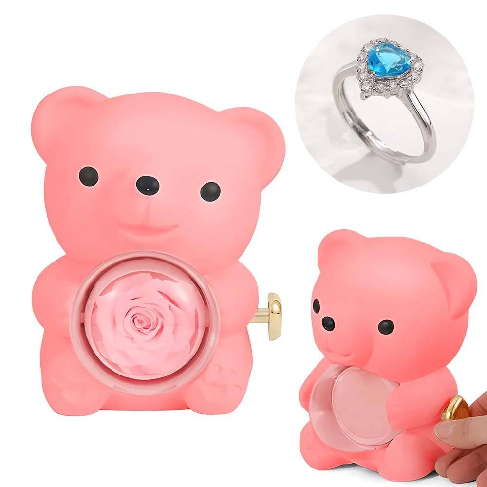Adjustable Love Ring Couple Ring with Rose Bear Giftbox for Her - soufeelmy