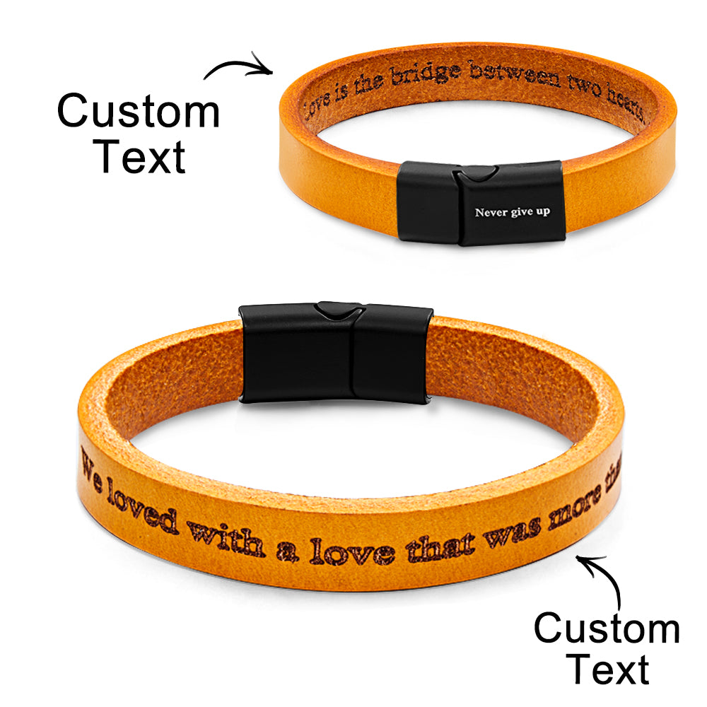 Retro Simple Leather Bracelet With Text Magnetic Buckle Bracelet For Men - soufeelmy