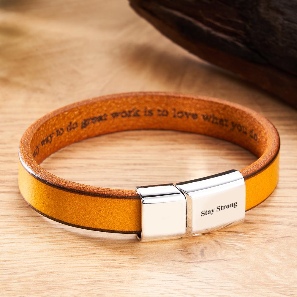 Exquisite Engravable Leather Bracelet Glossy Men's Bracelet Father's Day Gift - soufeelmy