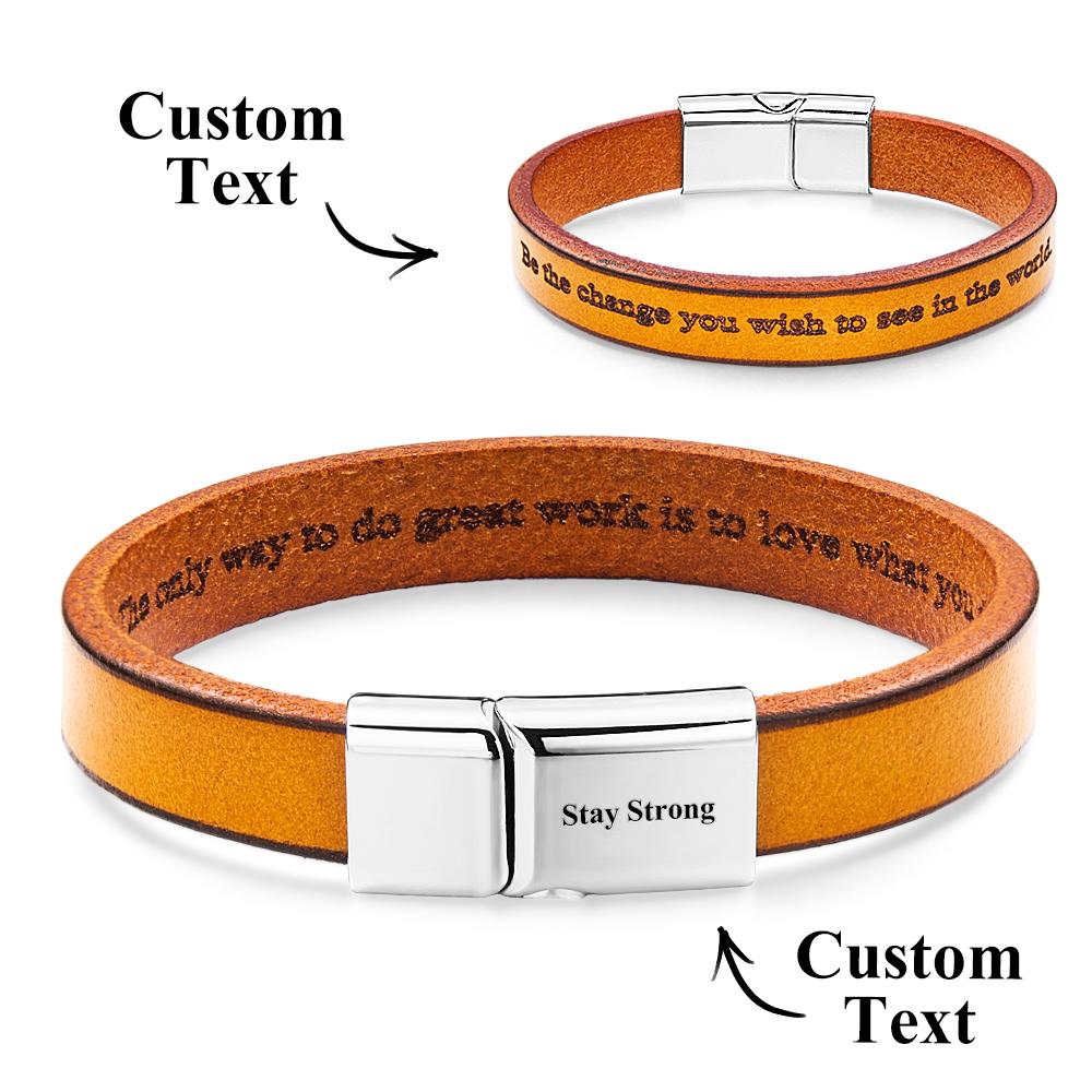 Exquisite Engravable Leather Bracelet Glossy Men's Bracelet Father's Day Gift - soufeelmy