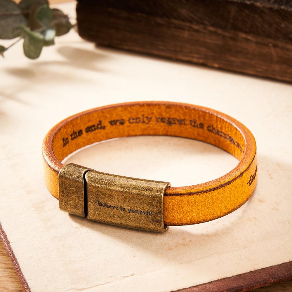Engravable Vintage Leather Bracelet Simple Magnetic Buckle Bracelet Gifts For Men - soufeelmy