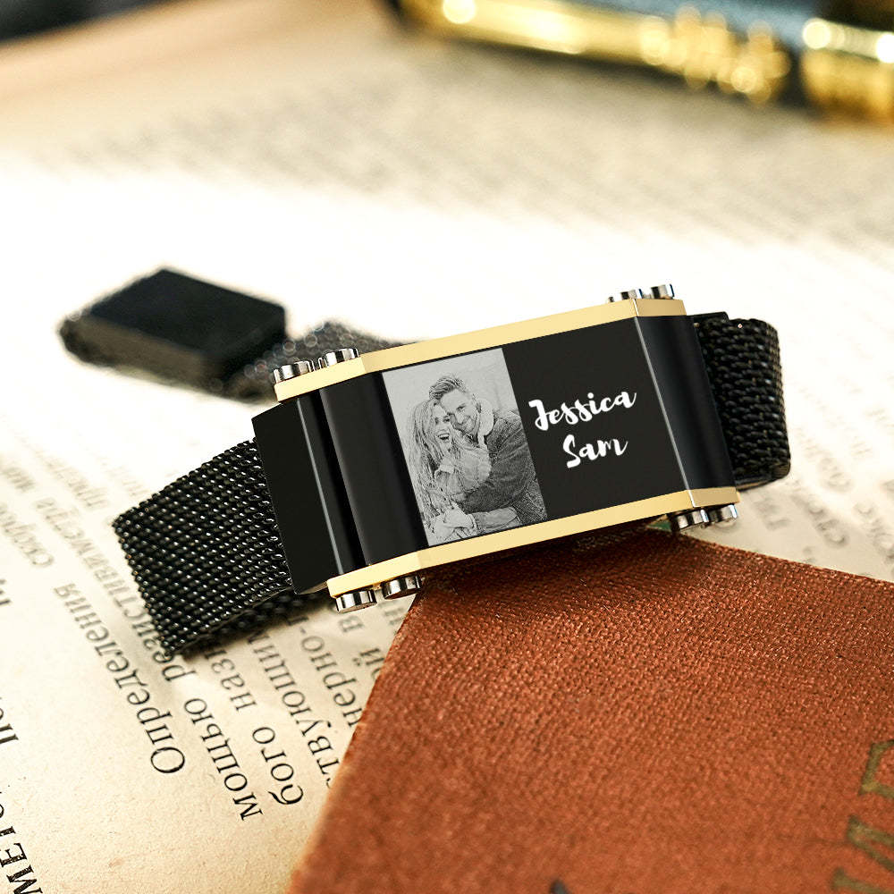 Custom Photo Name Bracelet Trendy Adjustable Magnetic Buckle Bracelet For Men - soufeelmy