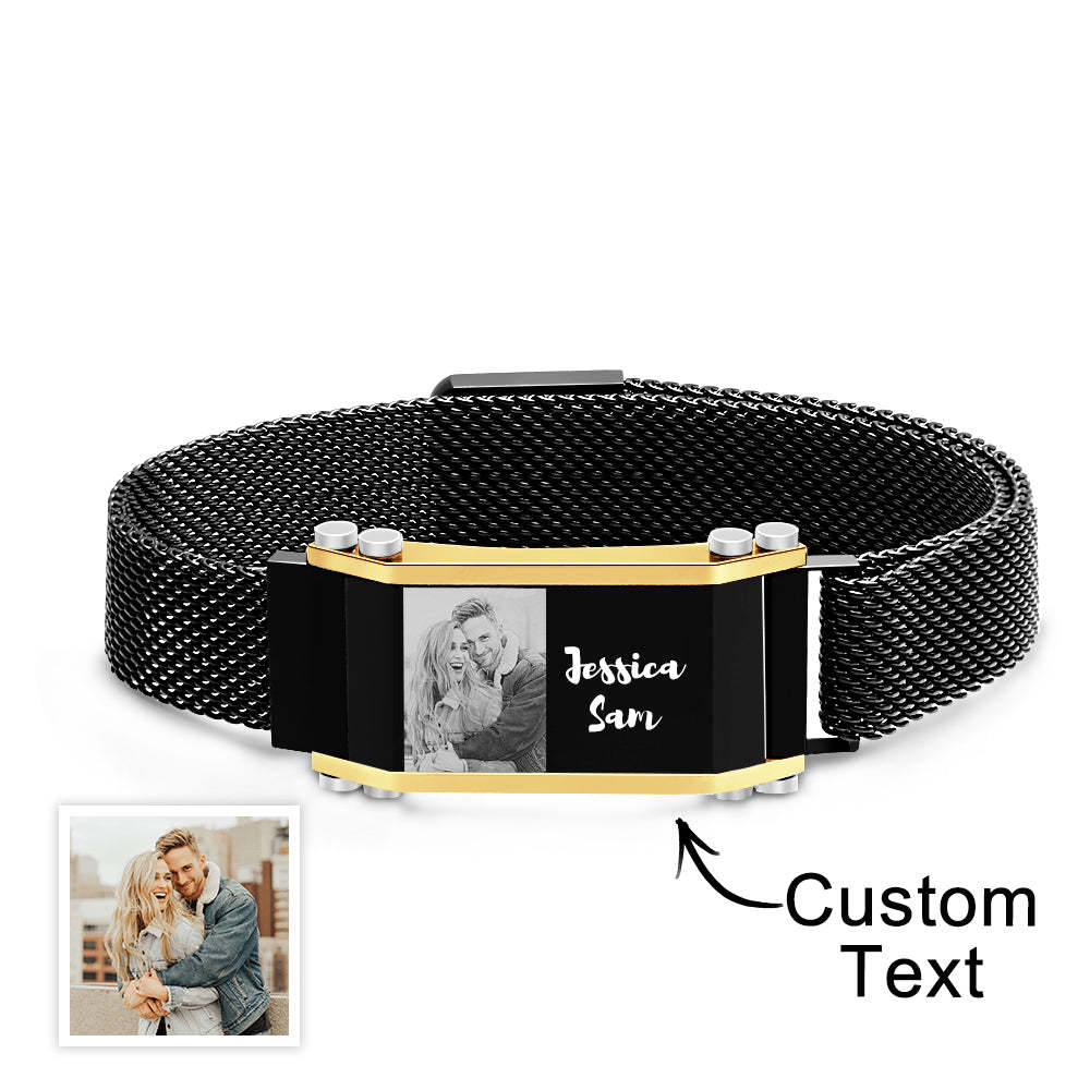 Custom Photo Name Bracelet Trendy Adjustable Magnetic Buckle Bracelet For Men - soufeelmy