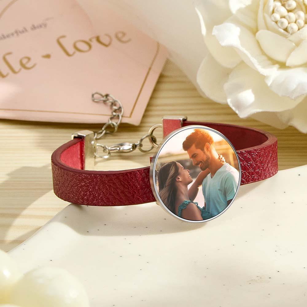 Retro Photo Leather Bracelet With Text Men's Bracelet Father's Day Gift - soufeelmy