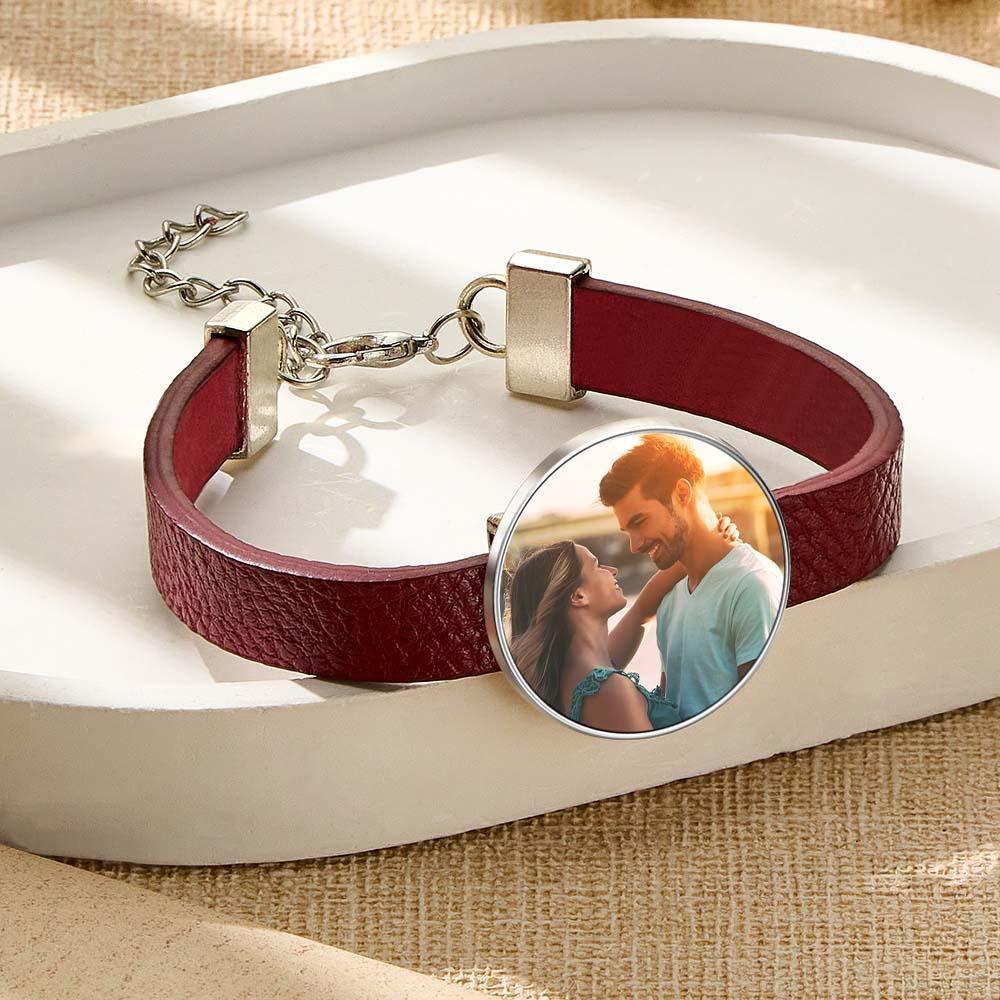 Retro Photo Leather Bracelet With Text Men's Bracelet Father's Day Gift - soufeelmy