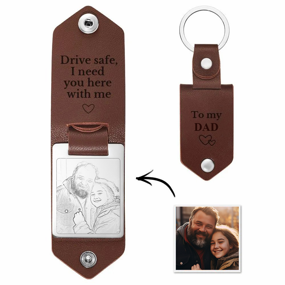 Personalized Leather Keychain Drive Safe Significant Custom Photo Keychain Anniversary Gifts For Father - soufeelmy