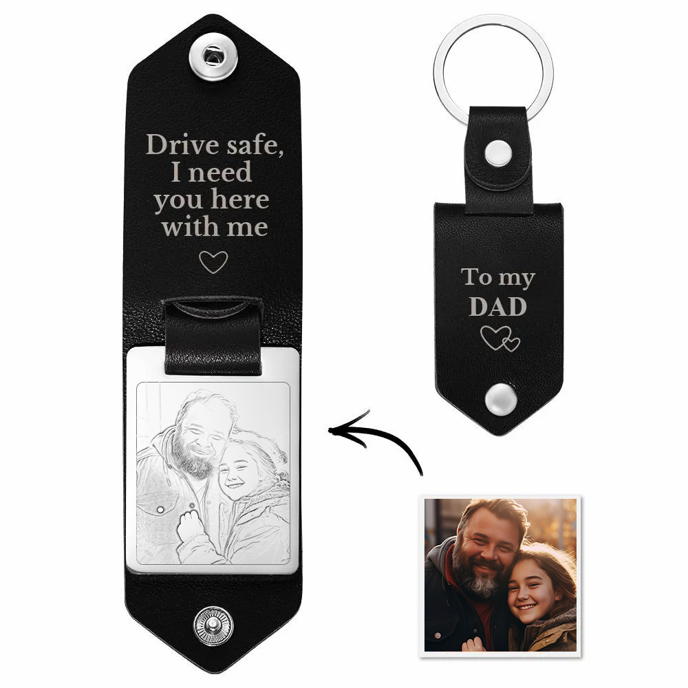 Personalized Leather Keychain Drive Safe Significant Custom Photo Keychain Anniversary Gifts For Father - soufeelmy