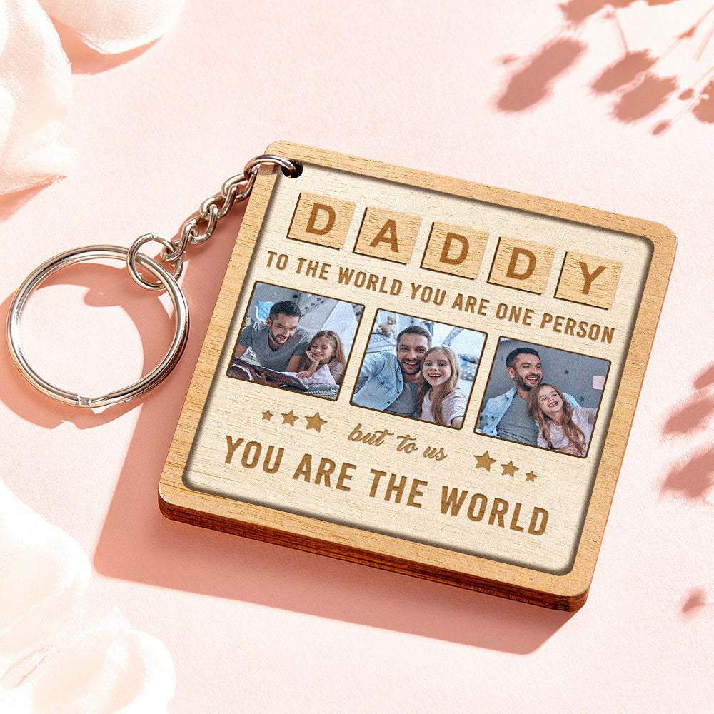 Custom DADDY Wood Keychain Personalized Photo Keychain Father's Day Gift - soufeelmy