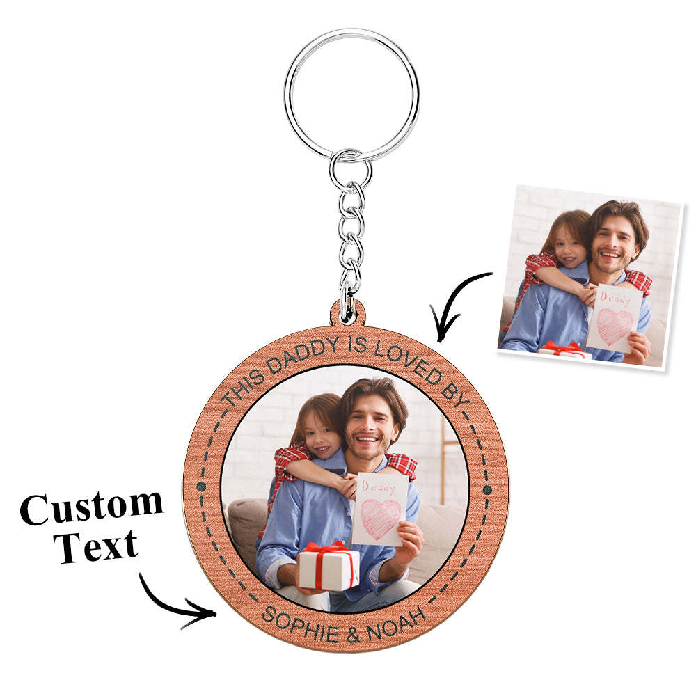 Custom Photo Keychain Personalized Wooden Round Keychain Father's Day Gift - soufeelmy