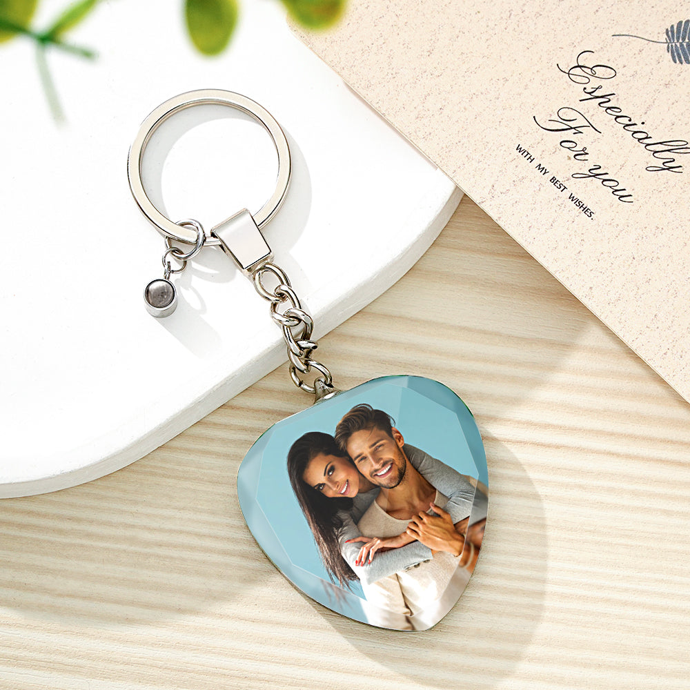 Custom Photo Projection Keychain Crystal Keychain Couple's Heart-shaped - soufeelmy