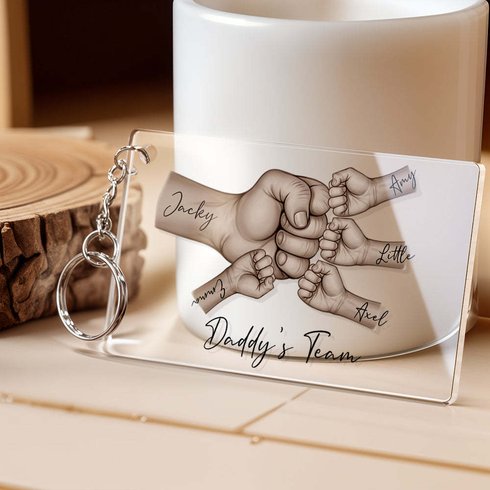 Personalized Daddy's Team Fist Bump Keychain, Custom Dad Acrylic Keychain, Father's Day Gift from Kids, Father's Day Gift for Daddy Grandpa - soufeelmy