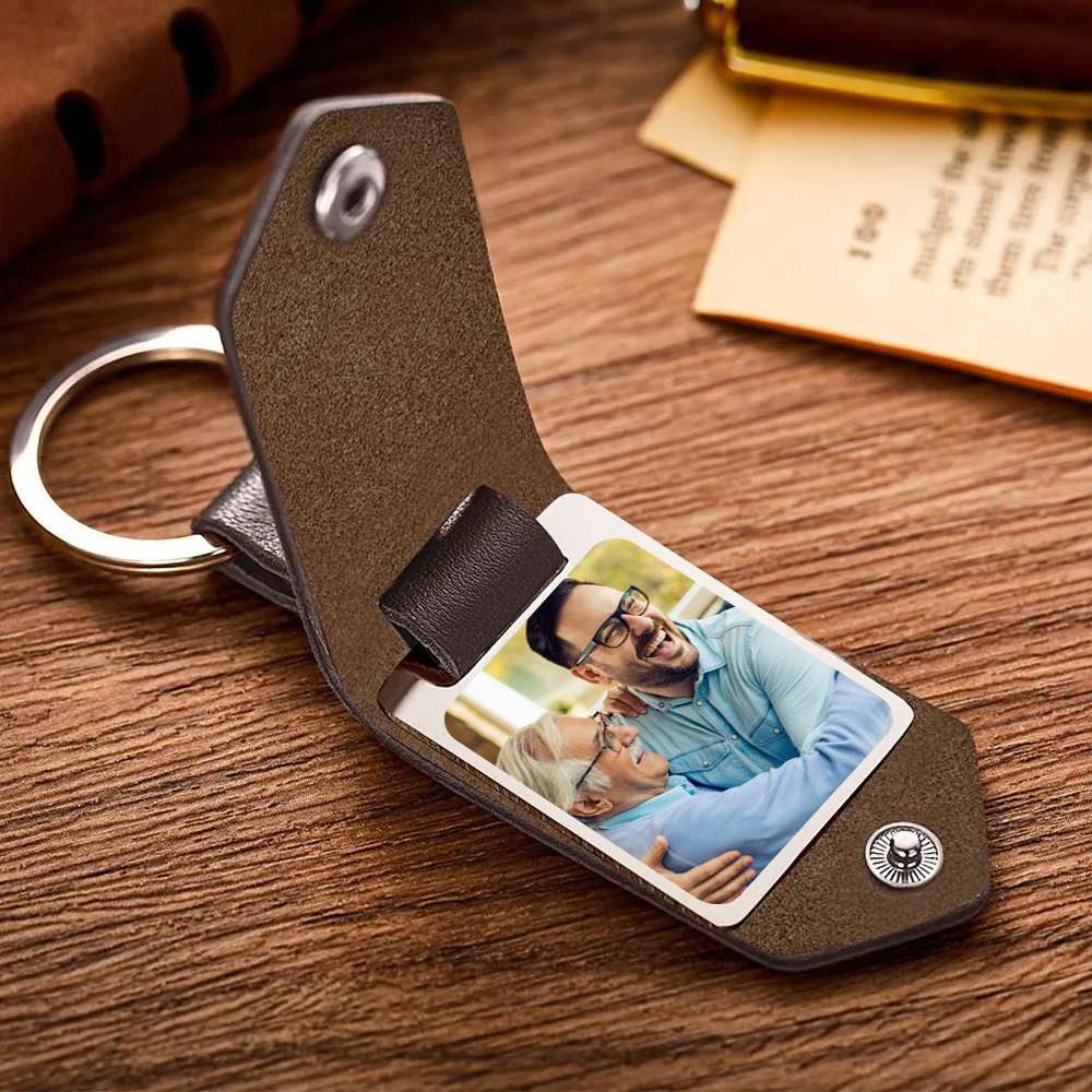 Custom Photo Keychain Engraved Keychains Leather Gifts For Father - soufeelmy