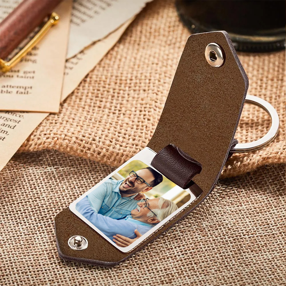 Custom Photo Keychain Engraved Keychains Leather Gifts For Father - soufeelmy