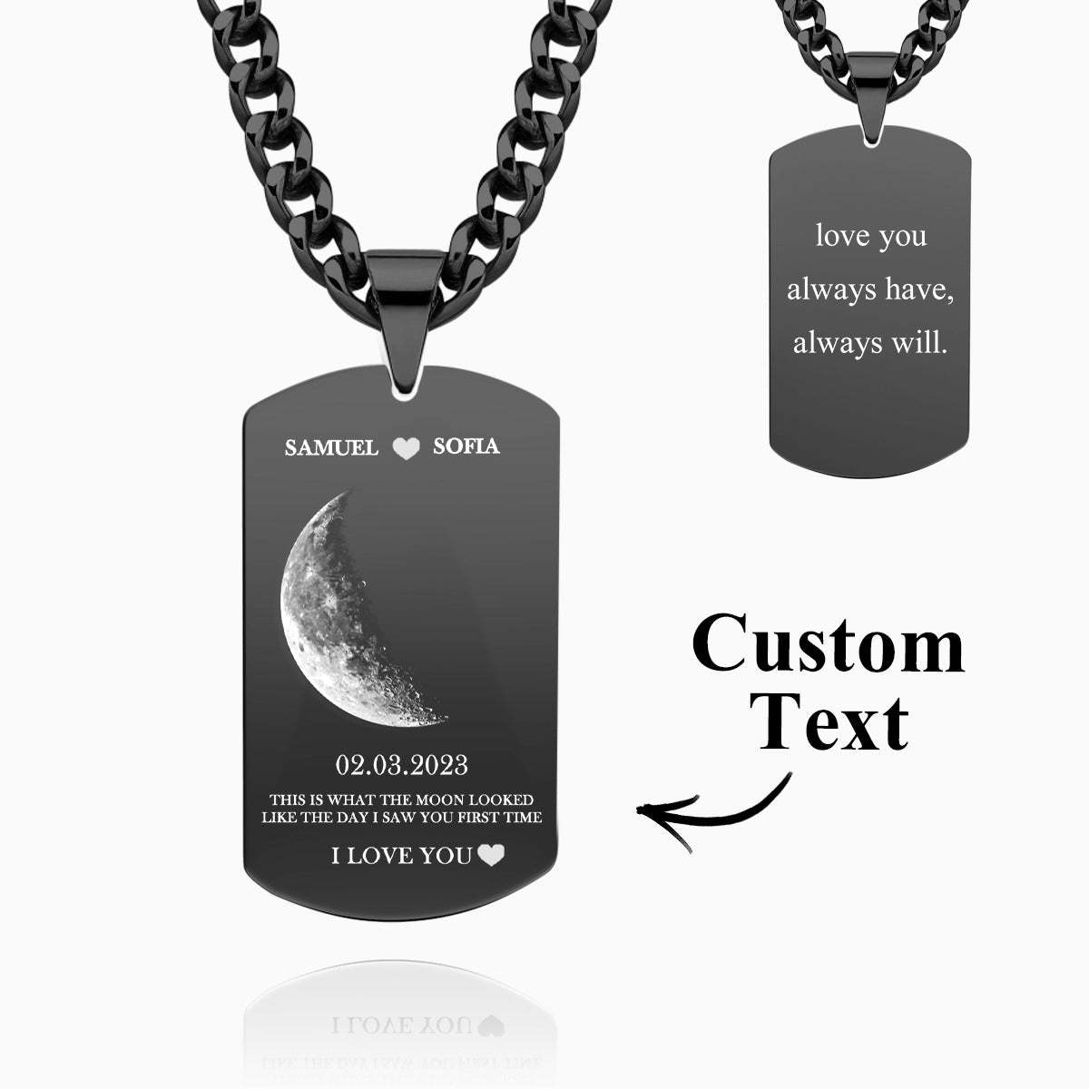 Custom Moon Phase Necklace With Text Modern Pendant Gifts For Couples - soufeelmy