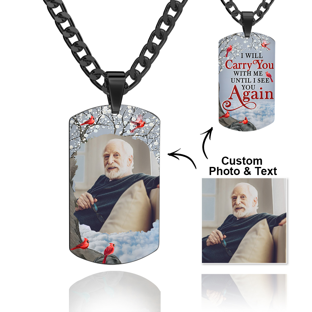 Custom Photo Tag Memorial Engraved Necklace with Engraving Stainless Steel Men's Necklace - soufeelmy