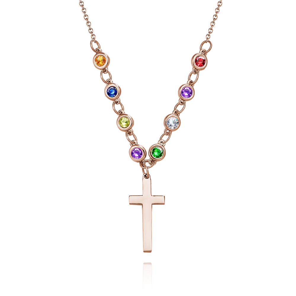 Personalized Cross with Tiny birthstone necklace - Family tree necklace - soufeelmy