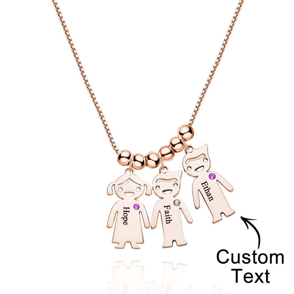 Mother's Necklace with Engravable Birthstone Children's Charms - soufeelmy