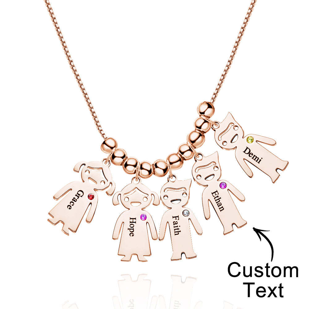 Mother's Necklace with Engravable Birthstone Children's Charms - soufeelmy
