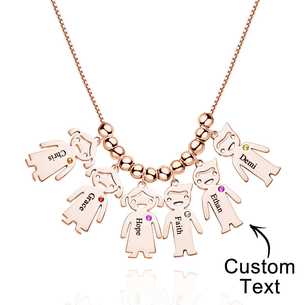 Mother's Necklace with Engravable Birthstone Children's Charms - soufeelmy
