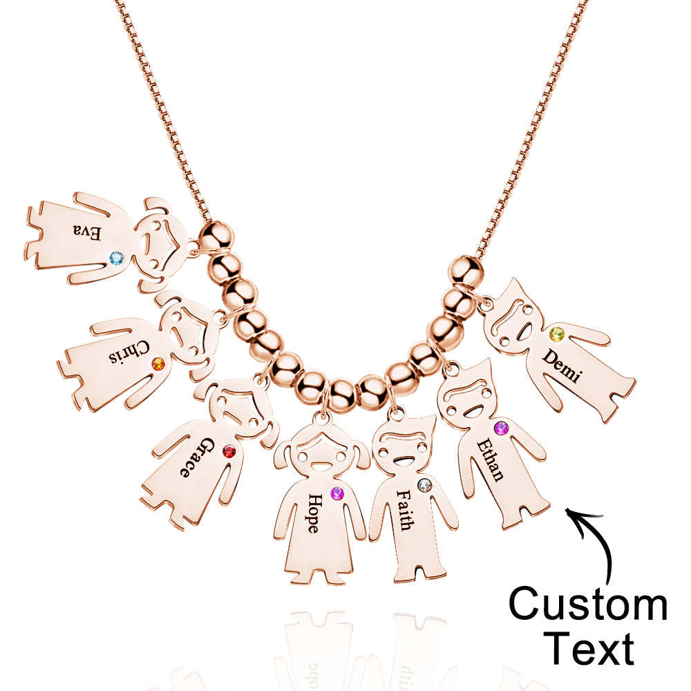 Mother's Necklace with Engravable Birthstone Children's Charms - soufeelmy