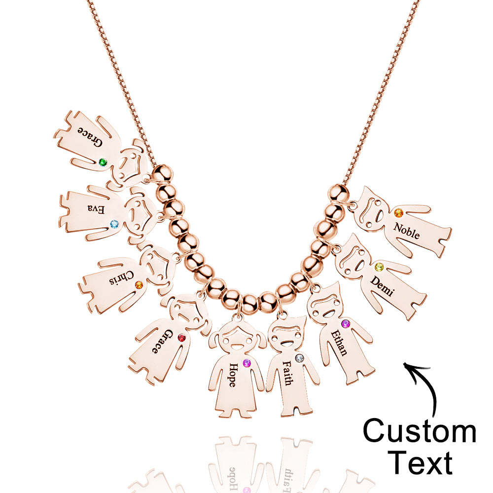 Mother's Necklace with Engravable Birthstone Children's Charms - soufeelmy