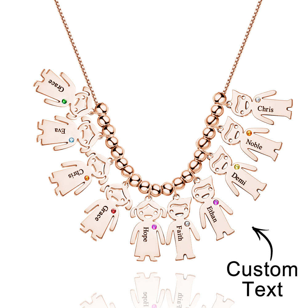 Mother's Necklace with Engravable Birthstone Children's Charms - soufeelmy